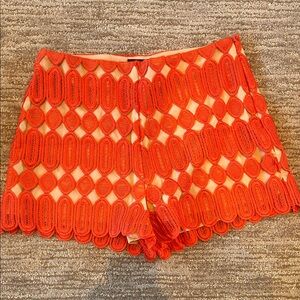 Vici Vibrant Orange Lace High Waist Shorts